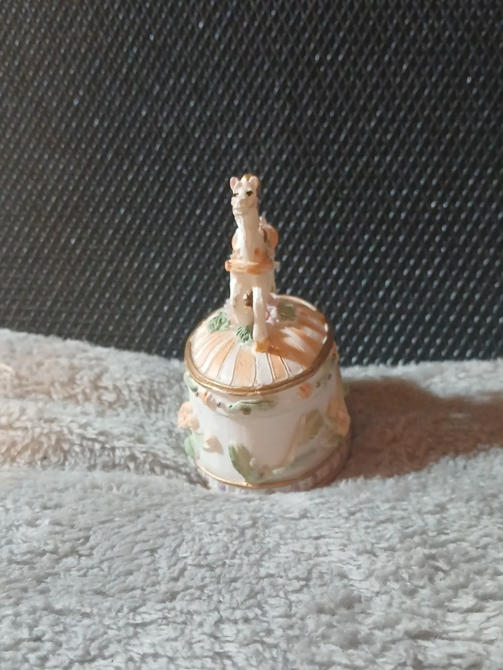 Vintage Porcelain Carousel Horse Trinket Box - Cream & Peach